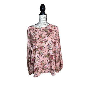 Loft Size Large Pink Floral Textured Longsleeve Blouse with Keyhole Back NWT